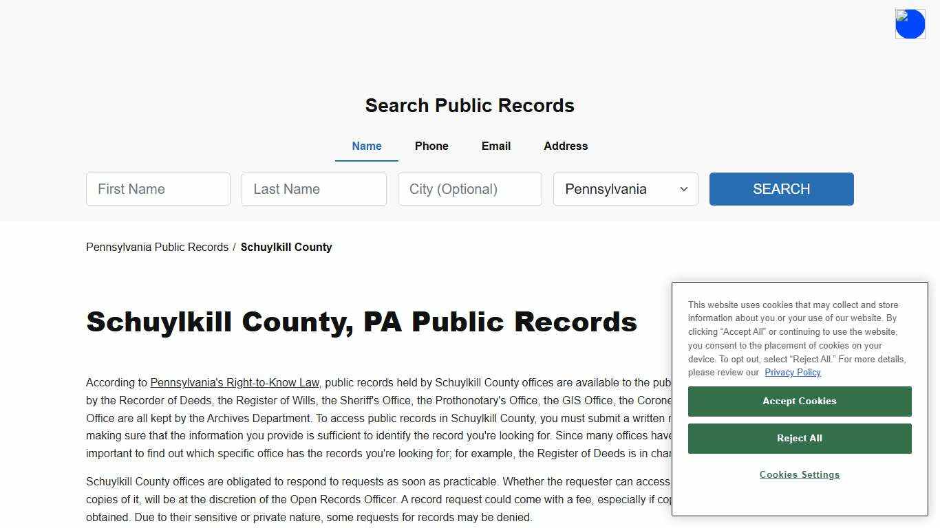 Schuylkill County, PA Public Court, Arrest and Inmate Records - ThePublicIndex